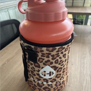 HydroJug Pink Water Bottle with Leopard Sleeve ,